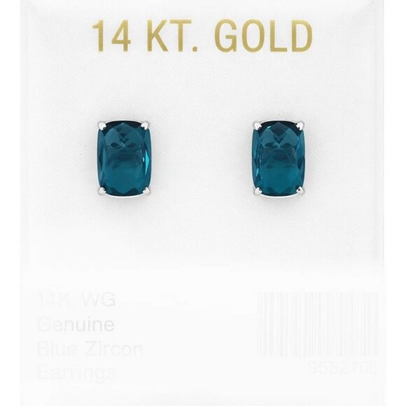 Genuine 2.20 Cts Blue Zircon Stud Earrings 14k White Gold